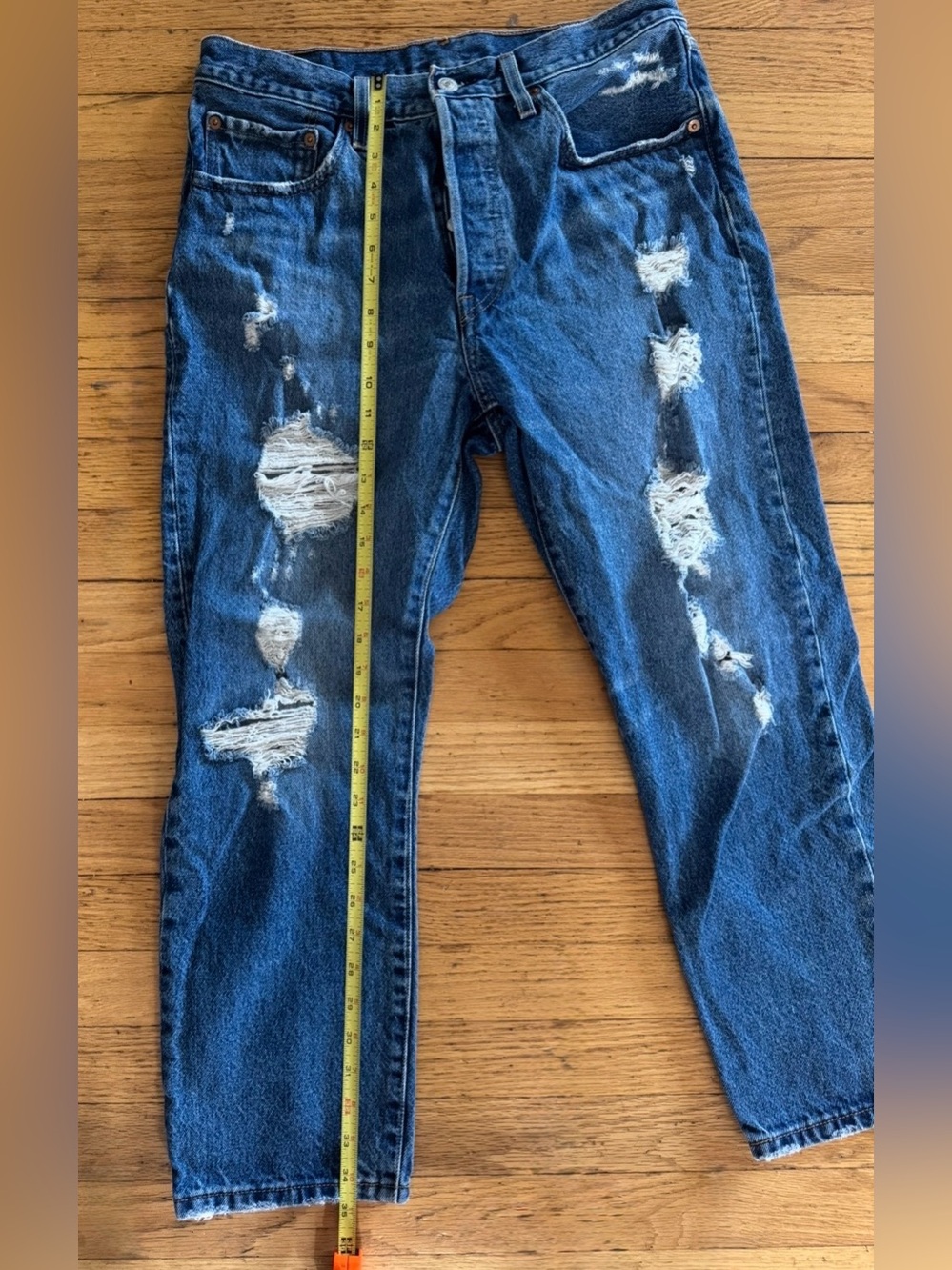 Levi's Medium Blue Distressed Straight-Leg Jeans size 30 - Picture 10 of 14